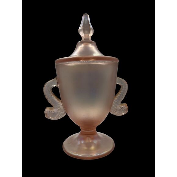 Fenton Art Glass Shell Rose Stretch Pink Koi Fish Handle Covered Candy Dish - Picture 1 of 7